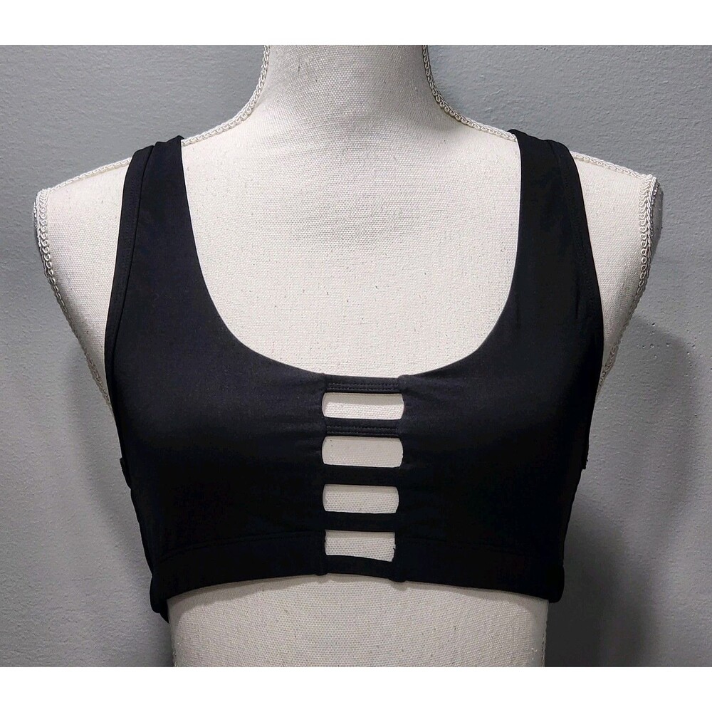 PINK Ultimate Unlined Sports Bra Top Black Front & Back Cutouts Sizes Medium